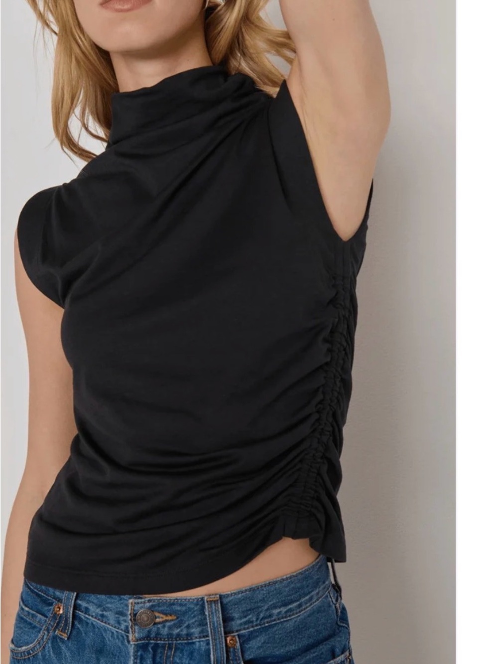 Nation LTD Black Sleeveless Mock Neck Tank with Ruched Side
